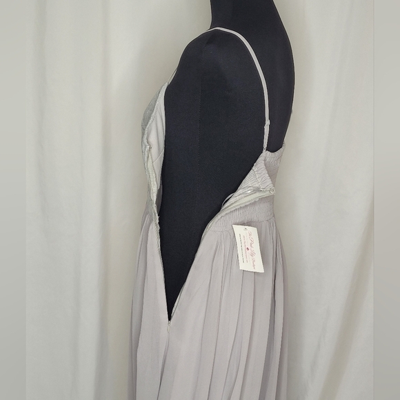 Maniju Gray V-Neck Lace Top Spaghetti Straps Floor Length Chiffon Skirt - Size L - Picture 7 of 12